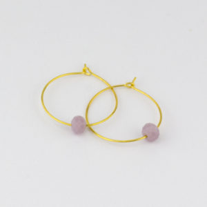 Pendientes Aro y Cristal de Roca - Lila